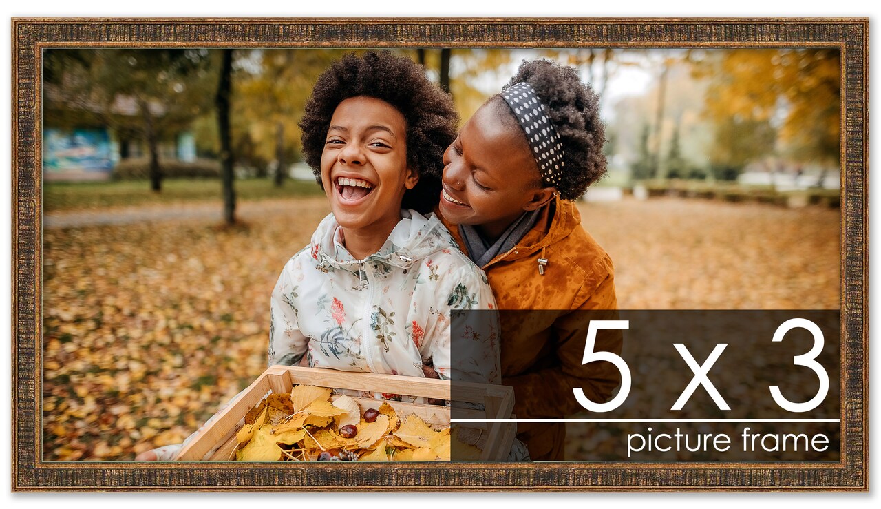 Photo Size Textured Gold Picture Frame - UV Acrylic, Foam Board Backing, Hanging Hardware